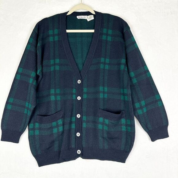 Vintage Talbots Watch Plaid Wool Cardigan Sweater Size Medium Preppy Timeless - Picture 1 of 3